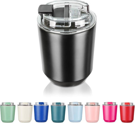 Puraville Insulated Tumblers with Lid, 10 oz Travel Coffee Mug Stainless Steel Vacuum Cup, Leak Proof Reusable Double Walled Coffee Tumbler for Iced and Hot Drinks, Black