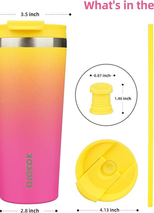 BJPKPK 22oz Stainless Steel Insulated Tumbler With lid And Straw Travel Coffee Thermal Tumblers Cup For Women And Men,Pink Yellow Rose