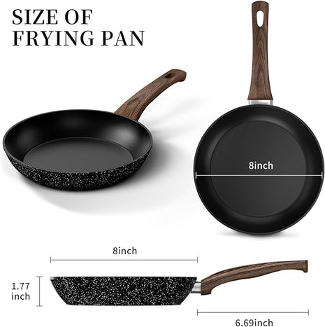 Non Stick Frying Pan, Frying Pan Nonstick Egg Pan Non Toxic, Small Skillet Pans Omelette Pan, Induction Compatible, PFOA Free Healthy Pans(8 Inch, Black)