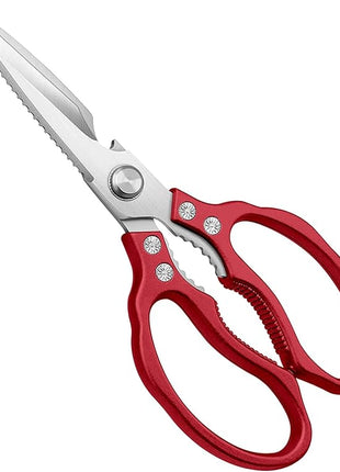 AWinjoy Heavy Duty Sharp Kitchen Scissors, Dishwasher Safe, Cooking Shears for Meat, Chicken, Fish, Poultry, Herb, Bread (Red)