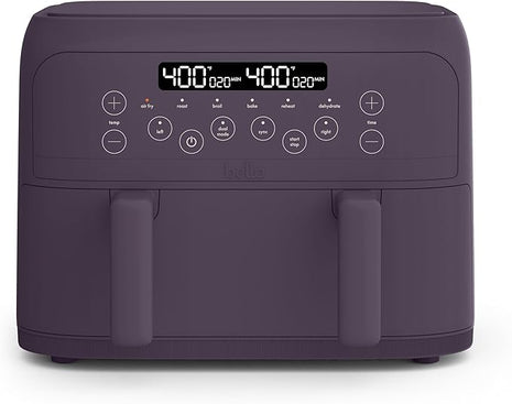 bella 4 Qt TriZone Air Fryer, EverGood™ Ceramic Nonstick Coating, Dual Basket Design w Removable Divider, Digital Touchscreen Control w 6 Preset Cooking Options, 1200 Watt, 3lb Capacity, Plum