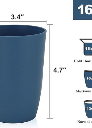 Wheat Straw Cups 6 PCS Plastic Cups Reusable Unbreakable Drinking Cup Dishwasher Safe Water Glasses with Unique Pattern (16 OZ)