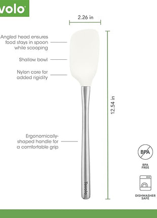 Spoon Spatula Spoonula with Stainless Steel Handle Ergonomic Grip White, Silicone Scoopula Kitchen Utensil Non Scratch Easy Clean Dishwasher Safe Heat Resistant Flex Core Scoop Spatula Tovolo