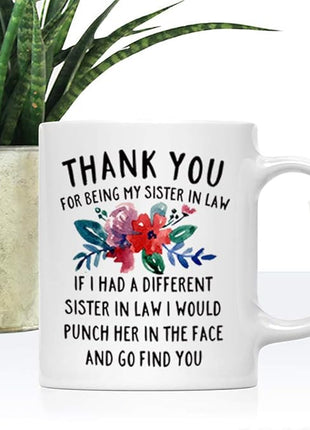 DQG CVT Best Sister-in-Law Mug - Thank You for Being My Sister In Law Coffee Mugs - Funny Sister-In-Law Gift - Unique Family Gag Gift - Birthday Christmas Novelty Present Ideas Cup Ceramic 11oz