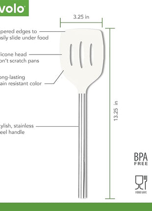 Tovolo Silicone Slotted Turner With Stainless Steel Handle, Pancake Spatula, Scratch-Resistant Kitchen Utensil for Nonstick Cookware & Cast Iron Skillets, White, 1 Count