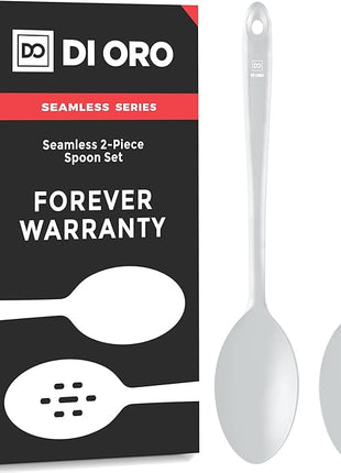 DI ORO Silicone Spoons for Cooking - Large Kitchen Utensils for Mixing, Serving, & Stirring - 600F Heat-Resistant Non Stick - Big Solid & Slotted Basting Spoons - Dishwasher Safe (2pc, Stone)
