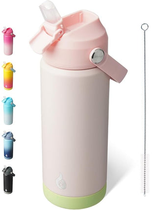 BJPKPK Insulated Water Bottle with Straw Lid, 18oz Thermo Water Bottles, Flex Handle & Non-slip Boot, BPA Free Leak Proof Stainless Steel Metal Thermo, Tumblers, Cups,Pearl Pink