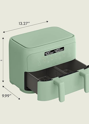 bella 4 Qt TriZone Air Fryer, EverGood™ Ceramic Nonstick Coating, Dual Basket Design w Removable Divider, Digital Touchscreen Control w 6 Preset Cooking Options, 1200 Watt, 3lb Capacity, Seaglass