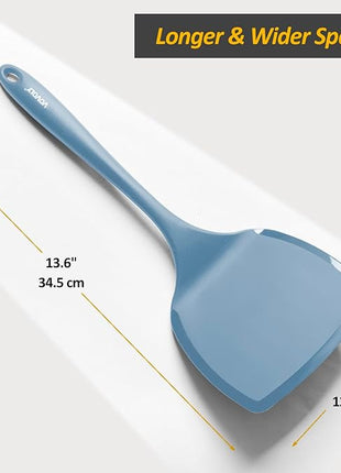 Silicone Pancake Spatula Turner with Lengthened Handle& Seamless Design, Heat Resistant Cooking Spatulas for Nonstick Cookware, Large Flexible Kitchen Utensils, Flipper for Egg, Pancake, Starry Blue