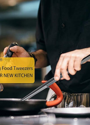 JETKONG 2 Pcs 12-Inch Food Tweezer Tongs, Stainless Steel Kitchen Tweezer Cooking Tweezers (Black)