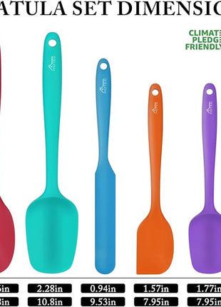 HOTEC Heat Resistant 600℉ Food Grade Silicone Rubber Spatula Set for Baking, Cooking, and Mixing Non Stick Dishwasher Safe BPA-Free Multicolor Set of 5