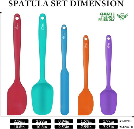 HOTEC Heat Resistant 600℉ Food Grade Silicone Rubber Spatula Set for Baking, Cooking, and Mixing Non Stick Dishwasher Safe BPA-Free Multicolor Set of 5