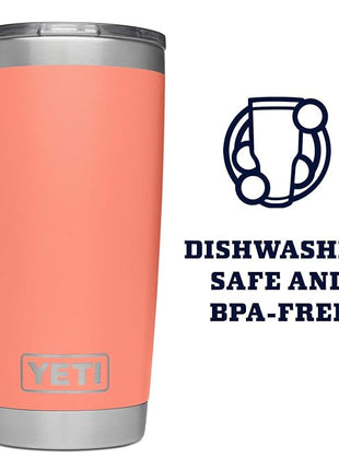 YETI Rambler 20 oz Tumbler, Stainless Steel, Vacuum Insulated with MagSlider Lid, Coral