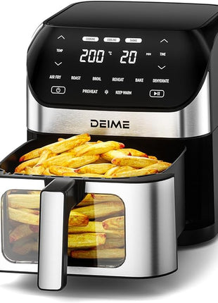 Air Fryer 6.2 QT Large Capacity Oilless Hot Air Fryers Oven 1500W Healthy Cooker with 10 Presets, Digital LCD Touch Screen, Visual Cooking Window, Non-Stick Basket, Included Recipe (Silver-L)