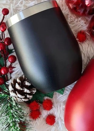 CHILLOUT LIFE 12 oz Stainless Steel Wine Tumbler with Lid - Double Wall Vacuum Insulated Wine Cup Glass Keeping Cold & Hot for Coffee, Champagne, Cocktails, Ice Cream - Powder Coated Black
