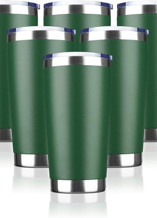 20oz Tumbler Bulk Stainless Steel Vacuum Insulated Tumblers with Lid Double Wall Travel Mug, Powder Coated Coffee Cup, Suitable for Ice Drinks and Hot Beverage (Dark green 6pack)