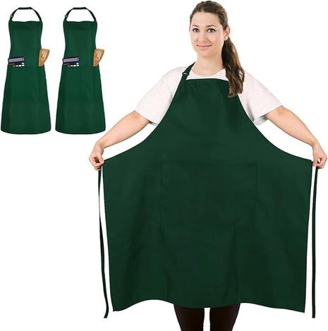 2 Pcs Plus Size Chef Apron, Unisex Professional Apron with 2 Pockets for Cooking, Work, Baking (Larger Size)