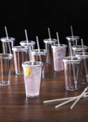 Cupture Classic 12 Insulated Double Wall Tumbler Cup with Lid, Reusable Straw & Hello Name Tags - 16 oz, Bulk Pack (Clear)