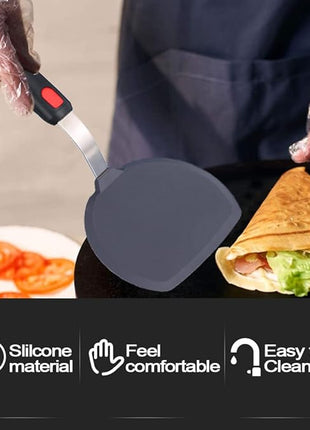 Tenta Tenta Kitchen 3 Pack Flexible Silicone Spatula Turner Set Slotted Fish Spatula-600F Heat Resistant,Wide Slotted Turners Spatulas,Omelet Spatulas for Flipping Eggs,Burgers,Crepes Etc, Grey/Black