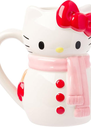 Silver Buffalo Sanrio Hello Kitty Christmas Holiday Snow Man Ceramic 3D Sculpted Mug, 20 Ounces