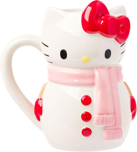 Silver Buffalo Sanrio Hello Kitty Christmas Holiday Snow Man Ceramic 3D Sculpted Mug, 20 Ounces