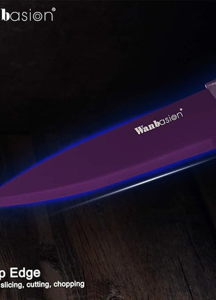 Wanbasion Purple Professional Kitchen Knife Chef Set, Stainless Steel, Dishwasher Safe with Covers