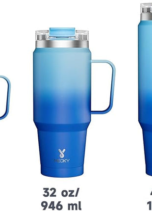 Meoky 32oz Tumbler with Handle, Stainless Steel Travel Mug with 2-in-1 Straw and Sip Lid, Vacuum Insulated Coffee Mug, 100% Leak Proof, Keeps Cold for 24 Hours or Hot for 8 Hours (Sky)