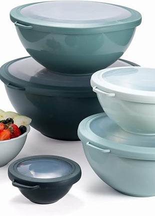 COOK WITH COLOR Mixing Bowls with TPR Lids - 12 Piece Plastic Nesting Bowls Set includes 6 Prep Bowls and 6 Lids, Microwave Safe Mixing Bowl Set (Teal)