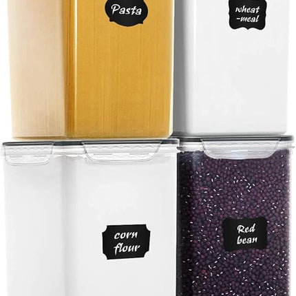 Extra Large 7qt / 6.5L/220oz Tall Food Storage Containers, WIDE & DEEP, 4-Piece Plastic Airtight Kitchen Pantry Storage Containers for Flour, Sugar, with 4 Measuring Cups,20 Labels