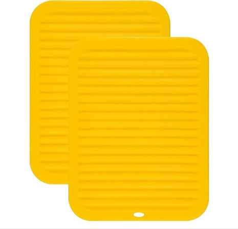 Silicone Trivets Mat Set Smithcraft 9"X12" Big Place Mat, Hot Pads, Kitchen Table Mat - Waterproof, (Set of 2) Non Slip, Flexible, Durable, Dishwasher Safe Color: Yellow
