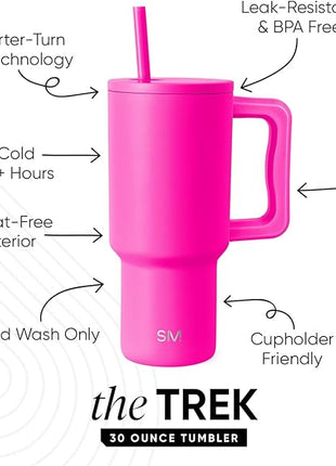 Simple Modern 30 oz Trek Tumbler with Handle and Straw Lid | Cup Holder Friendly Insulated Stainless Steel Travel Mug | Raspberry Vibes (Pack of 12)