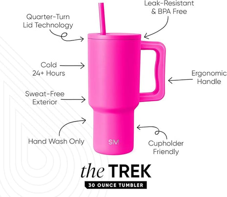 Simple Modern 30 oz Trek Tumbler with Handle and Straw Lid | Cup Holder Friendly Insulated Stainless Steel Travel Mug | Raspberry Vibes