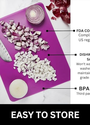 Nicole Home Collection Flexible Cutting Mats Set of 3 - BPA-Free Plastic Color-Coded Kitchen Chopping Boards, 12"x15", Durable Non-Slip Mats for Meat, Veggies, Fruits