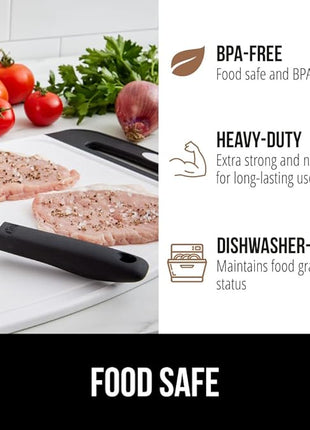 GORILLA GRIP BPA-Free Reversible Kitchen Cutting Board Set of 3, US Designed, Nonporous, Juice Grooves Catch Liquid, Slip Resistant Border, Dishwasher Safe Large Food Chopping Boards, Black Aqua Gray