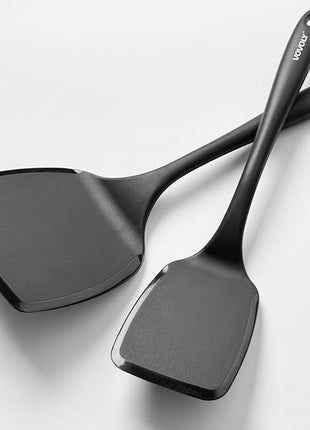 Large Size Silicone Spatula Set, 600°F Heat Resistant Silicone Spatula Turner Flipper for Cooking, Non Stick and Non Scratch Kitchen Utensils for Eggs & Pancakes, 2-Pack, Black