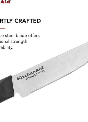 KitchenAid Classic 4 Piece Steak Knife Set, 4.5-Inch, High-Carbon Japanese Stee Blades, Sharp Kitchen Knife Set, Black