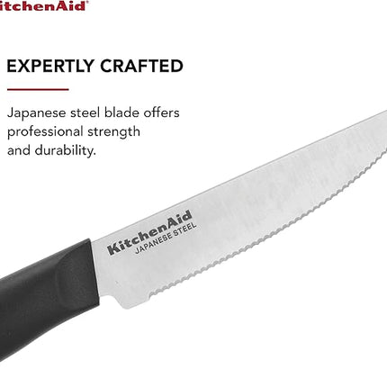 KitchenAid Classic 4 Piece Steak Knife Set, 4.5-Inch, High-Carbon Japanese Stee Blades, Sharp Kitchen Knife Set, Black