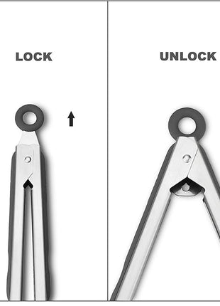 Premium 304 Stainless Steel Barbecue Turners, Heavy Duty Non-Stick BBQ Cooking Kitchen Tongs, 9" and 12" Grey