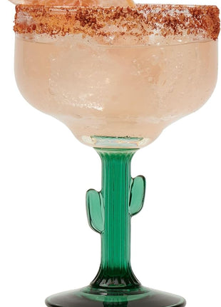 Libbey Cactus Margarita Glasses Set of 4, Durable Green Stemmed Cocktail Glasses, Lead-Free Cactus Glassware, Unique Plant Themed Frozen Margarita Glasses, 16-Ounce