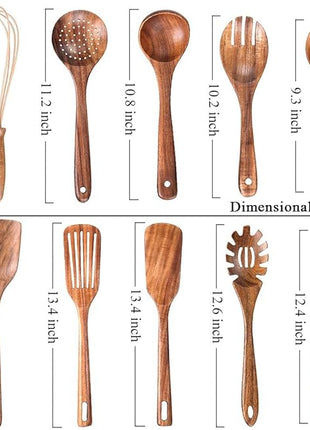 10 Pack Wooden Utensils for Cooking, Wood Utensil Set for Kitchen, Teak Wooden Spoon for Cooking, Non-Stick Spatula Ladle