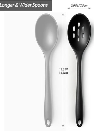 Silicone Slotted Spoons for Cooking - Extra Large Kitchen Spoons for Mixing, Serving, & Stirring - 600°F Heat-Resistant Non Stick Utensils Skimmer- Dishwasher Safe, Black