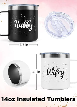Husband and Wife Gifts, Mr & Mrs Coffee Mugs Set, Hubby and Wifey Gifts, Newlywed Gif 14oz Stainless Steel Insulated Mug(Black White)