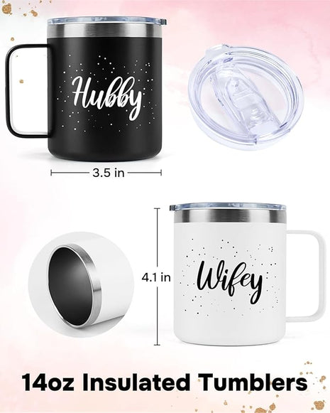 Husband and Wife Gifts, Mr & Mrs Coffee Mugs Set, Hubby and Wifey Gifts, Newlywed Gif 14oz Stainless Steel Insulated Mug(Black White)