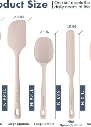 5 Pieces Silicone Spatula Set, Food Grade Rubber Spatula, Upgrade Strong Handle with Ergonomic Grip, Heat Resistant Up to 600°F for Nonstick Cookware, Cooking Creamy White