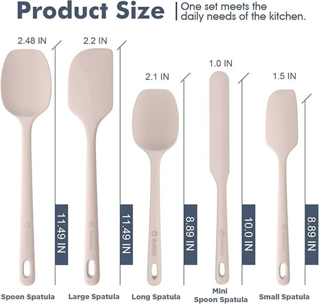 5 Pieces Silicone Spatula Set, Food Grade Rubber Spatula, Upgrade Strong Handle with Ergonomic Grip, Heat Resistant Up to 600°F for Nonstick Cookware, Cooking Creamy White