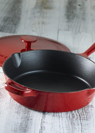 Cuisinart 12-Inch Cast Iron Chicken Fryer with Lid, 4.5 Quart Capacity, Porcelain Enameled Interior, Oven Safe, Induction Compatible, Cardinal Red