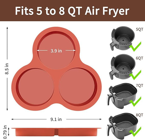JOERSH 2-PK Air Fryer Egg Mold, 4 Inches Round Egg Bites Silicone Molds, Air Fryer Baking Pan Non-Stick for Breakfast Sandwiches, Hamburger Buns, Pancake, Jumbo Muffin Tops