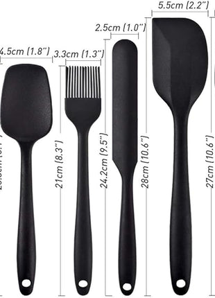 Newk Silicone Cooking Spatula Set, 6-Piece Set with One Piece Design, Nonstick Rubber Spatula Kitchen with Stainless Steel Core for Cooking, Baking, and Mixing - Black