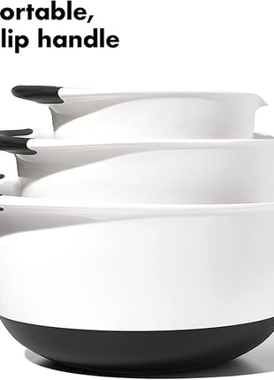 OXO Good Grips 3- Piece Plastic Mixing Bowl Set, 2500 ml,White/Black