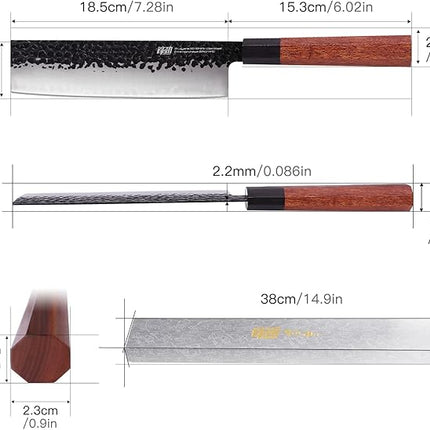 FINDKING Dynasty Series Japanese Nakiri Knife, Professional Vegetable Cleaver, 9Cr18MoV High Carbon Steel Blade, African Rosewood Octagonal Handle, for Shred, Slicing, Mincing, 7 Inches